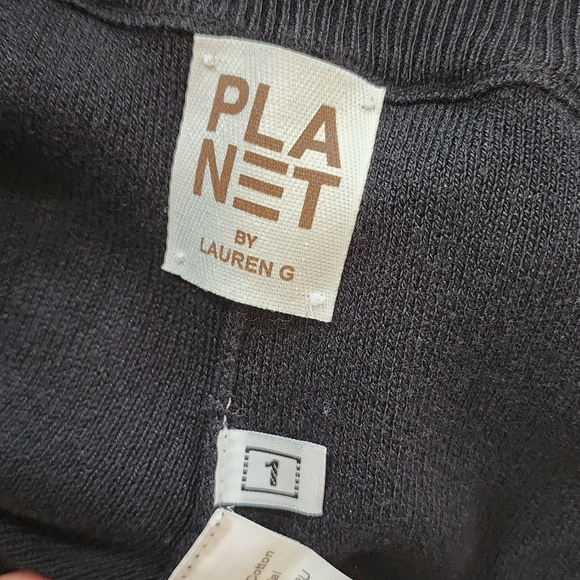 Planet by Lauren G Cotton Black Jogger Pants with Drawstring - Picture 4 of 5